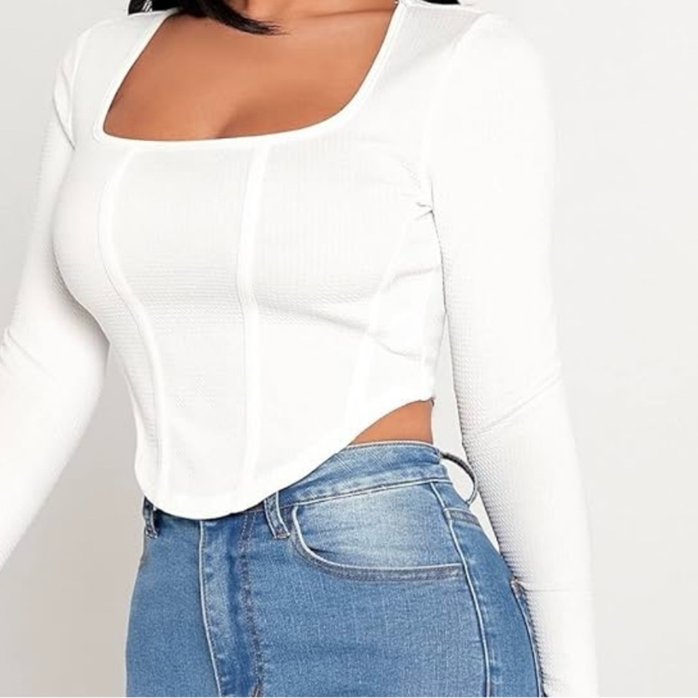 Altar'd State White Asymmetrical Long Sleeve Bodysuit